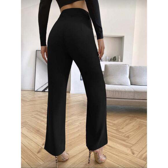 Shein Essnce Black High Rise Wide Leg Trousers Dress Pants Medium High Waist - Picture 2 of 7